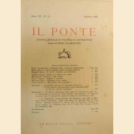 Il Ponte. Rivista mensile di politica e letteratura diretta da Piero Calamandrei, a. III, n. 10, 1947
