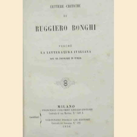 Bonghi, Perché la letteratura italiana non sia popolare in Italia