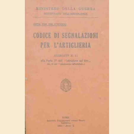 Ministero della Guerra – Ispettorato dell’artiglieria, Codice di segnalazioni per l’artiglieria