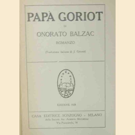 Balzac, Papà Goriot. Romanzo
