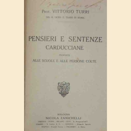 Turri, Pensieri e sentenze carducciane proposte alle scuole e alle persone colte