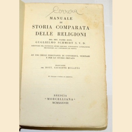 Schmidt, Manuale di storia comparata delle religioni