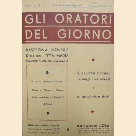 Gli oratori del giorno, a. XXI, nn. 1-12, gennaio-dicembre 1952, annata completa