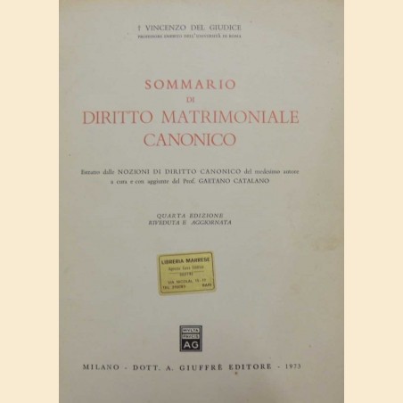 Del Giudice, Sommario di diritto matrimoniale canonico