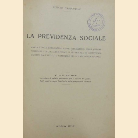 Campopiano, La previdenza sociale, 1949, quinta ed.