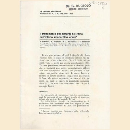 Schroder, Il trattamento del disturbi del ritmo nell’infarto miocardico acuto