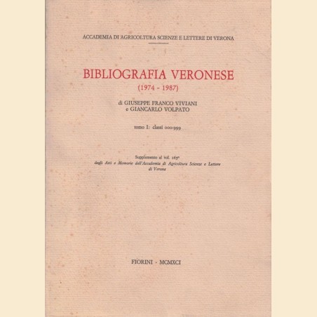 Viviani, Volpato, Bibliografia veronese (1974-1987). Tomo I: Classi 000-999