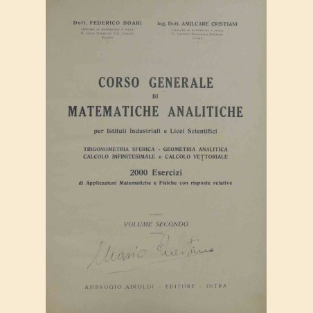 Boari, Cristiani, Corso generale di matematiche analitiche, 2 voll.