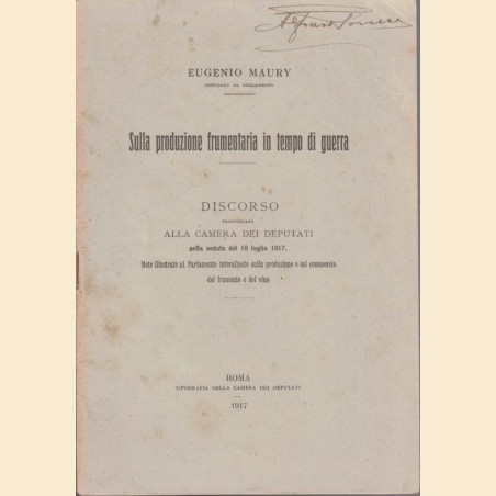 Maury, Sulla produzione frumentaria in tempo di guerra