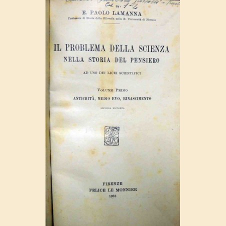Lamanna, Il problema della scienza nella storia del pensiero, 2 voll.