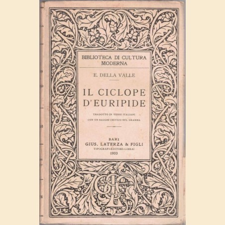 Della Valle, Il Ciclope d’Euripide. Tradotto in versi italiani con un saggio critico sul dramma