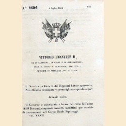 Regno di Sardegna, 18 Regi decreti anno 1858