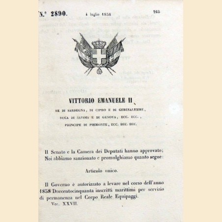 Regno di Sardegna, 18 Regi decreti anno 1858