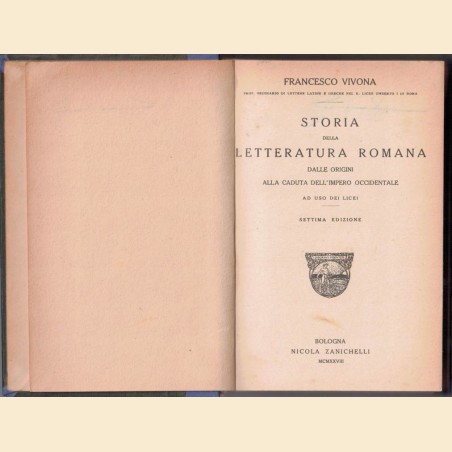 Vivona, Storia della letteratura romana. Dalle origini alla caduta dell’Impero Occidentale