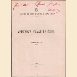 Comando del Corpo d’Armata di Udine (XI.), Vertenze cavalleresche. Gennaio 1931