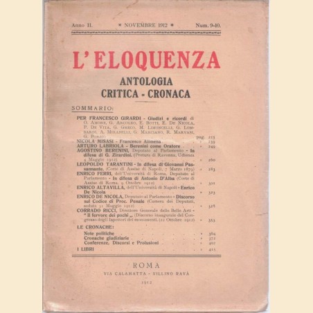 L’eloquenza. Antologia critica cronaca, a. II, n. 9-10, novembre 1912