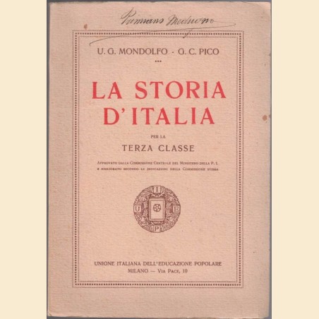 Mondolfo, Pico, La storia d’Italia. Per la terza classe