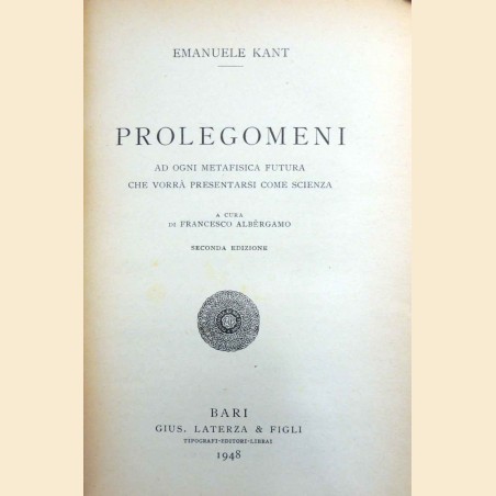 Kant, Prolegomeni, a cura di F. Albèrgamo