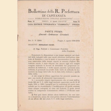 Bollettino della R. Prefettura di Capitanata, aa. X-XI, 1939-1940, 7 numeri