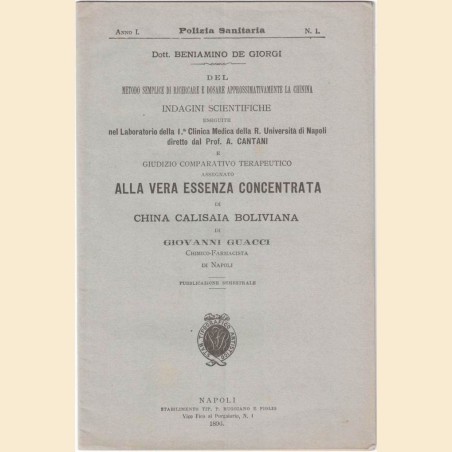 De Giorgi, Del metodo semplice di ricercare e dosare approssimativamente la chinina