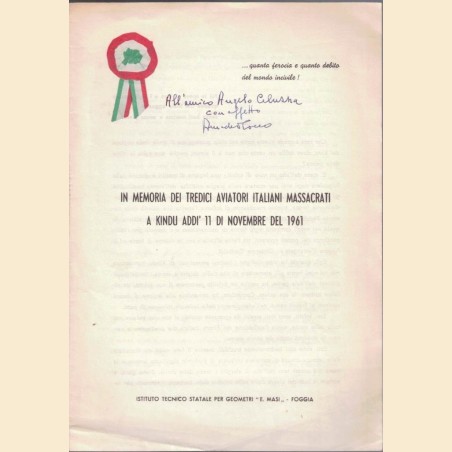 Cocco, In memoria dei tredici aviatori italiani massacrati a Kindu addì 11 di novembre del 1961