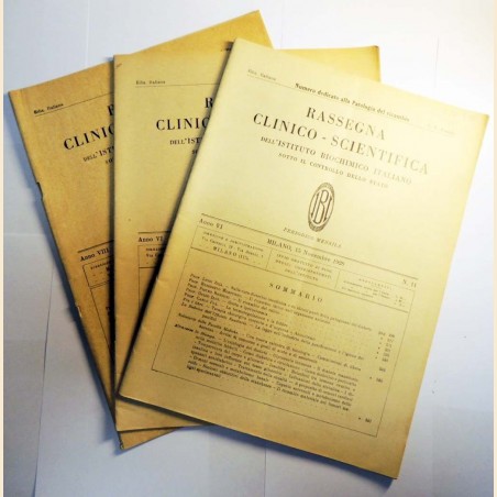 Rassegna clinico scientifica dell’Istituto Biochimico Italiano, 3 numeri, 1928-1930