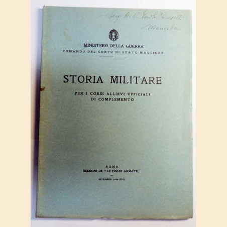 Ministero della Guerra – Comando del Corpo di Stato Maggiore, Storia militare per i corsi allievi ufficiali di complemento